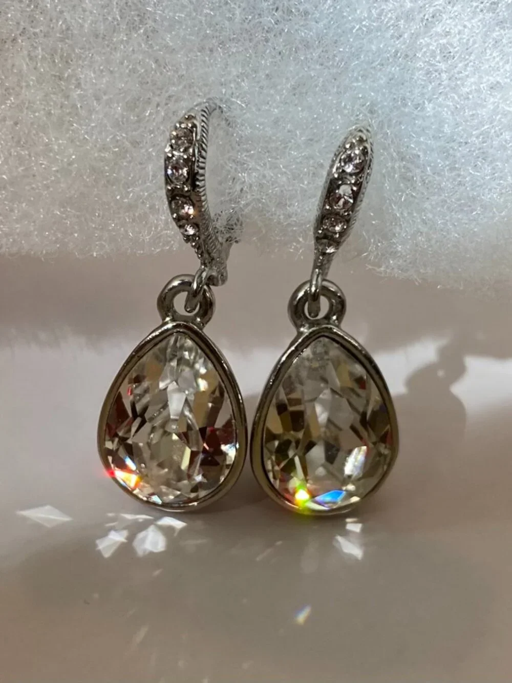 GIVENCHY Crystal Teardrop Dangle Earrings Silver Tone Clear Pave Leverback - Picture 4 of 8